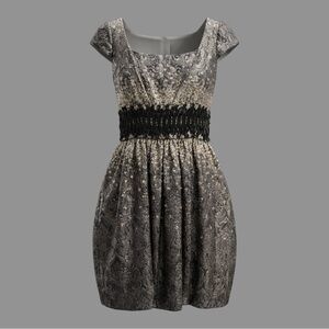 NAEEM KHAN Black/ Gold 100% Silk Jacquard Shift Sleeveless Dress US 8 ($2995)